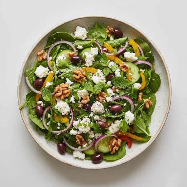 Persian Garden Salad With Feta, Walnuts & Kalamata Olives